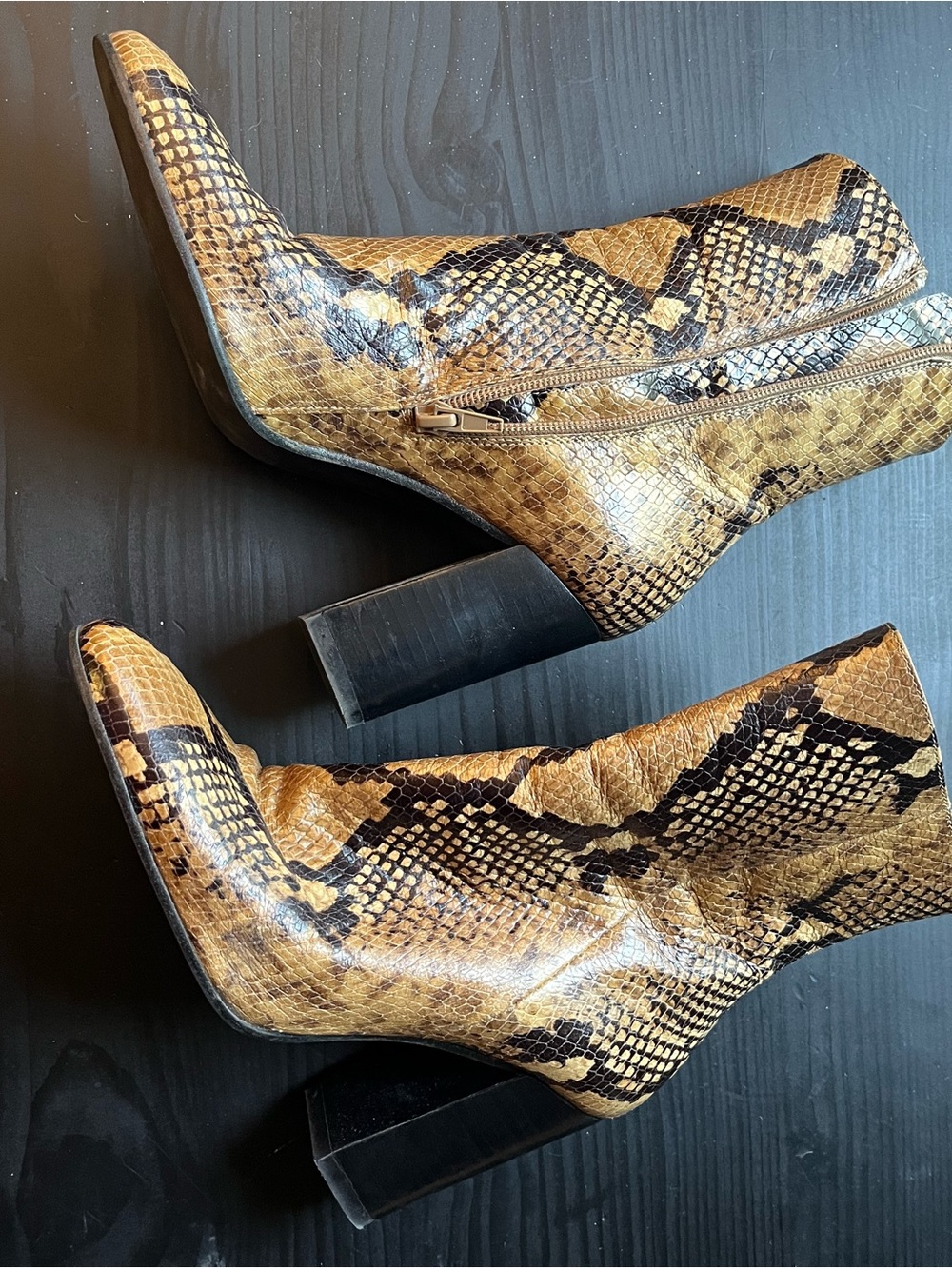 Zara Yellow Snake-Print Pointed Toe Ankle Boots - Picture 2 of 6